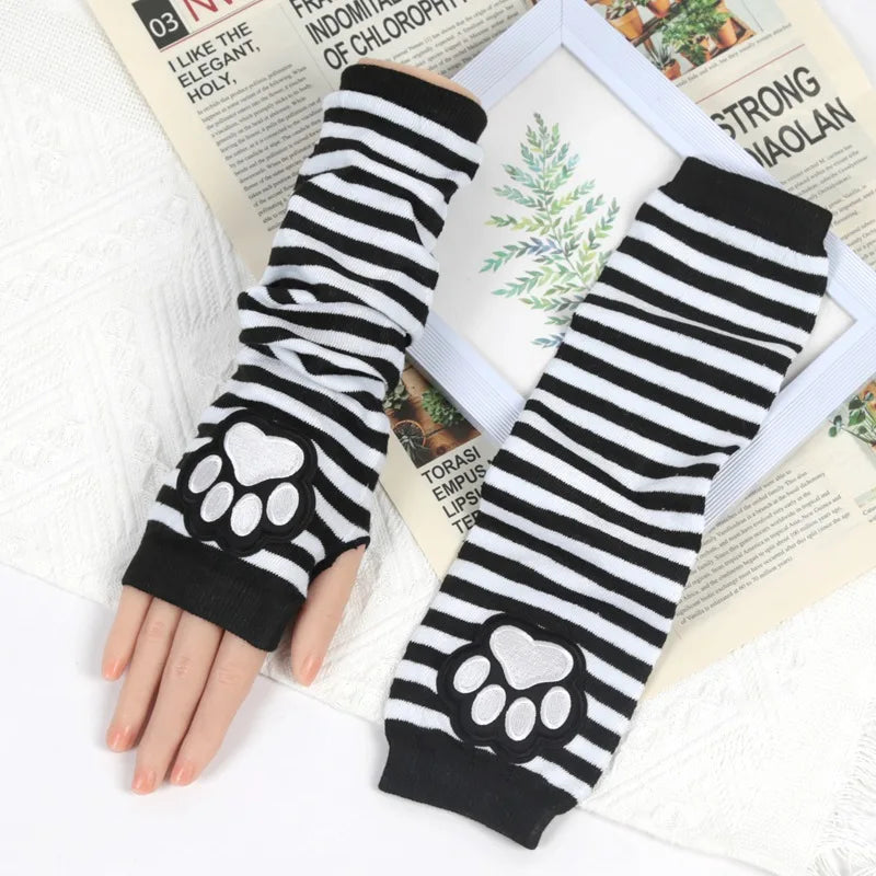 New Cute Cat Claw Half-finger Knitted Gloves Gothic Lolita Arm Cover Arm Warmers Fingerless Punk Long Wristband Y2K Girl Gloves Qme