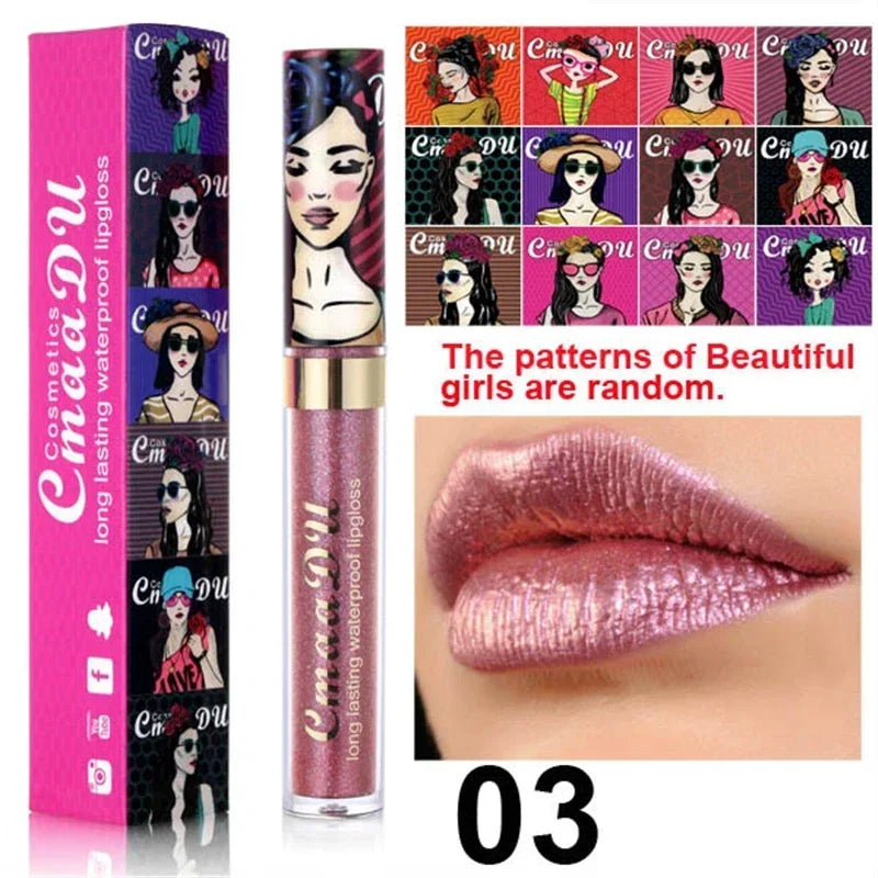 Gold Flash Liquid Lipstick Shimmer Lip Gloss Beauty Girl Diamond Glitter Lip Tint Waterproof Long Lasting Lipsticks Makeup Qme 03