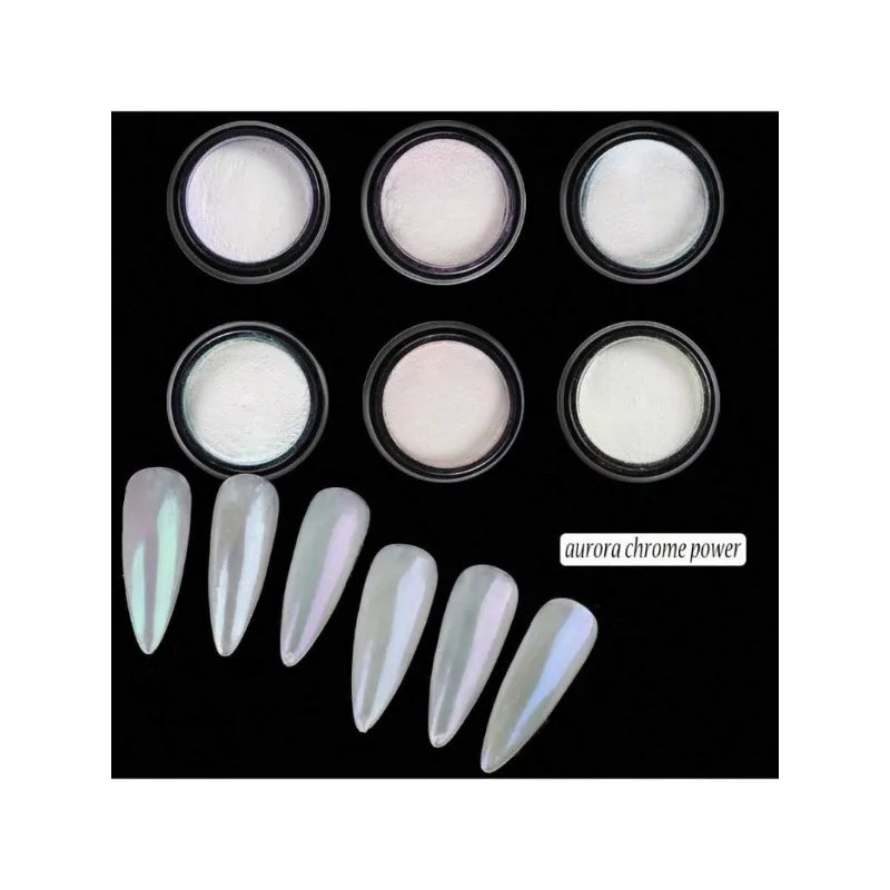 6 Boxes Mermaid Chrome Nail Powder Powders 3D Holographic Aurora Qme