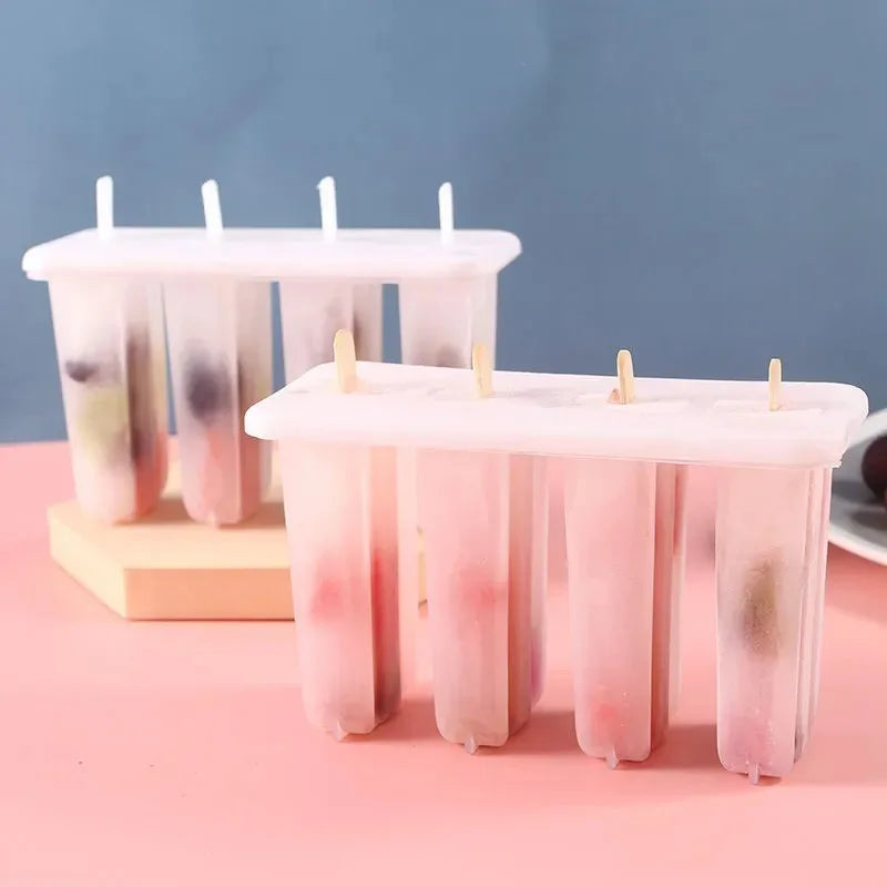 4 Sticks Popsicle Mold Set with Lid Reusable Homemade Ice Cream Frozen Popsicle Tray Household Frozen Popsicle Tray Qme