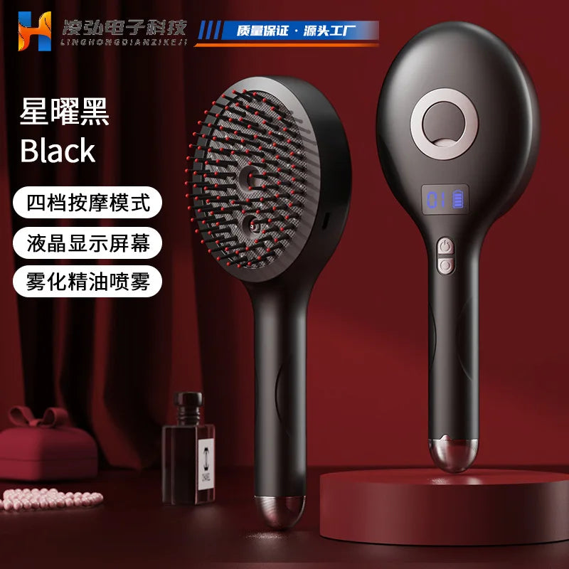 Electric Spray Massage Comb Hair Growth Vibration Head Massager Brush LED Anti Hair Loss Scalp Liquid Medicine Atomizing Comb Qme black