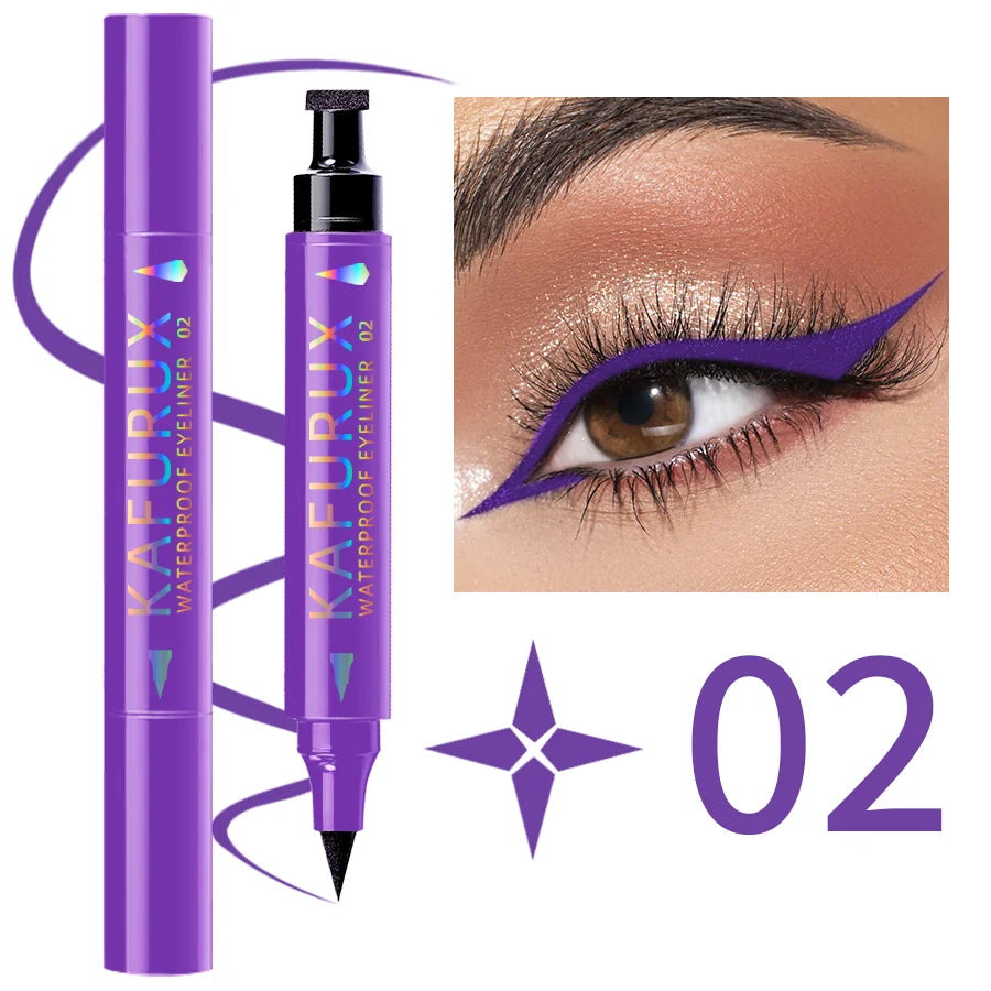 3 Colors Double Head Star Seal Eyeliner Waterproof Stamp Pen Black Qme 02