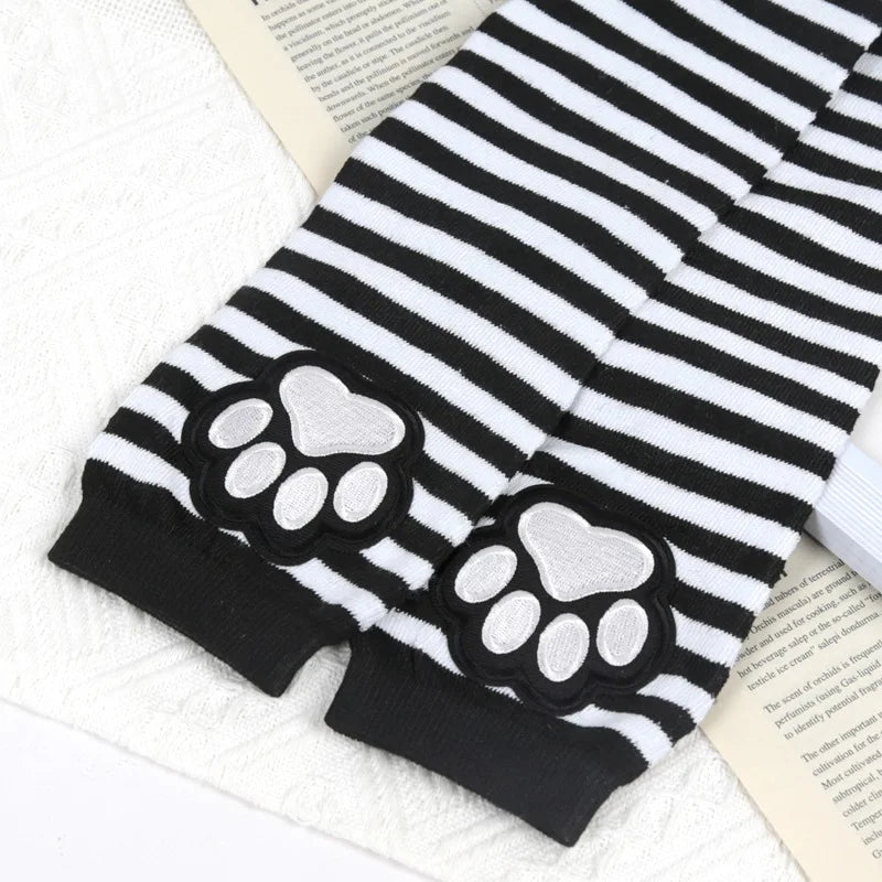 Unisex Black Fingerless Gloves Y2K Gothic Lolita Arm Cover Cute Cat Qme