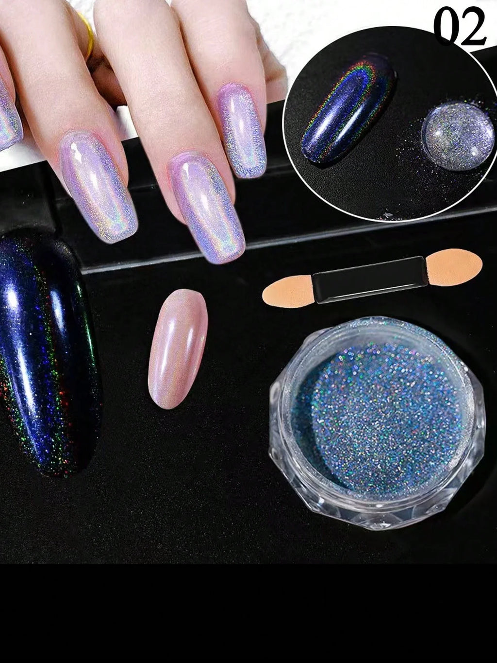 1 Aurora Rainbow Laser Nail Powder Ultra Shiny Fine Glitter Solvent Qme 02