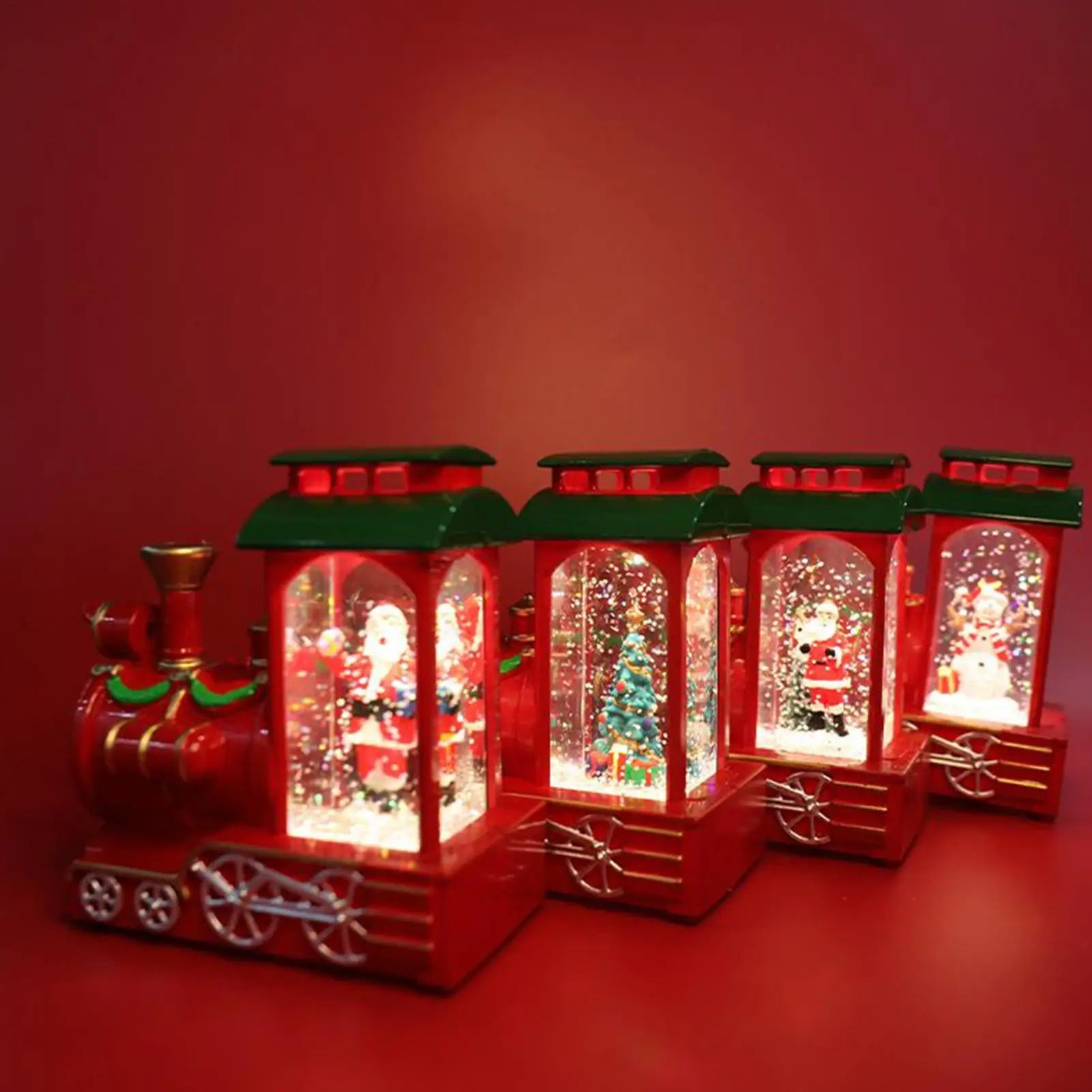 Christmas Snow Globe Lantern Vintage Train Lights Decorative Lanterns Qme