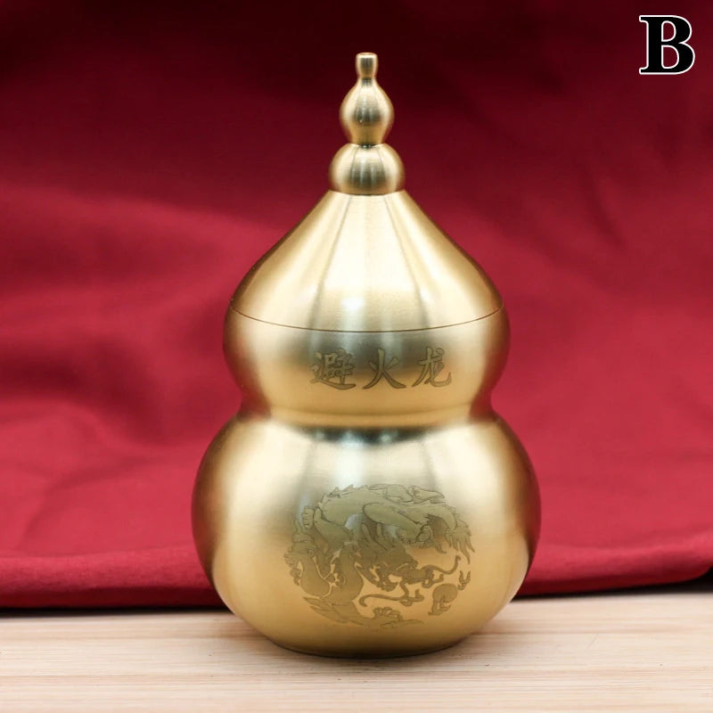 Feng Shui Chinese Brass Wu Lou Gourd Treasure Statue Table Bookshelf Qme B