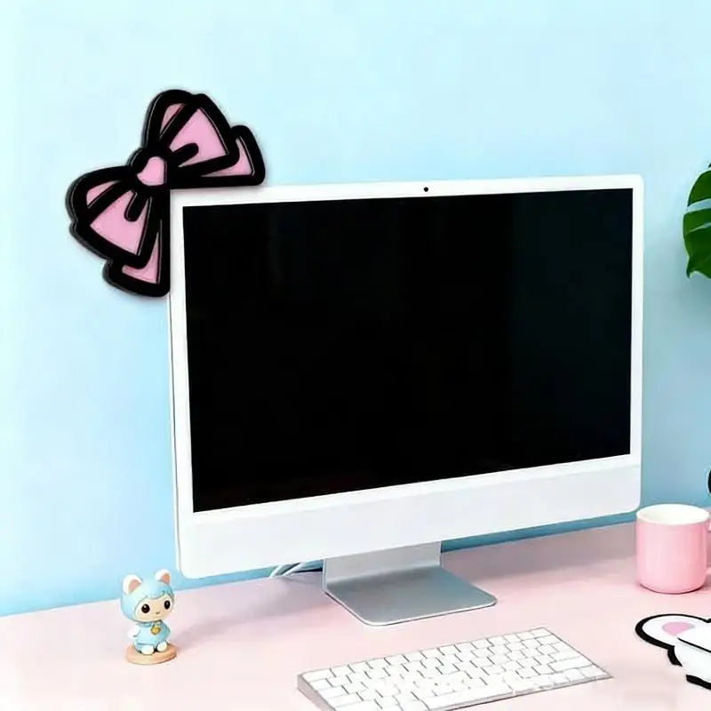1/2Pcs Bowknot PC Accessories Kawaii 2D Bow Monitor Decor Cute Desktop Decoration For Gaming Setup Screen Home Office Qme