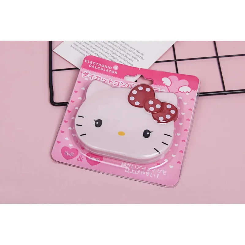 Hello Kitty Cartoon Calculator Cute and Portable Flip-Top Mirror Calculator Small Mini Makeup Mirror Qme