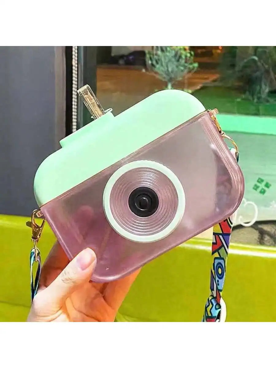 Cute Camera Shaped Water Bottle Portable Cartoon Plastic Outdoor Qme pink 0.55L