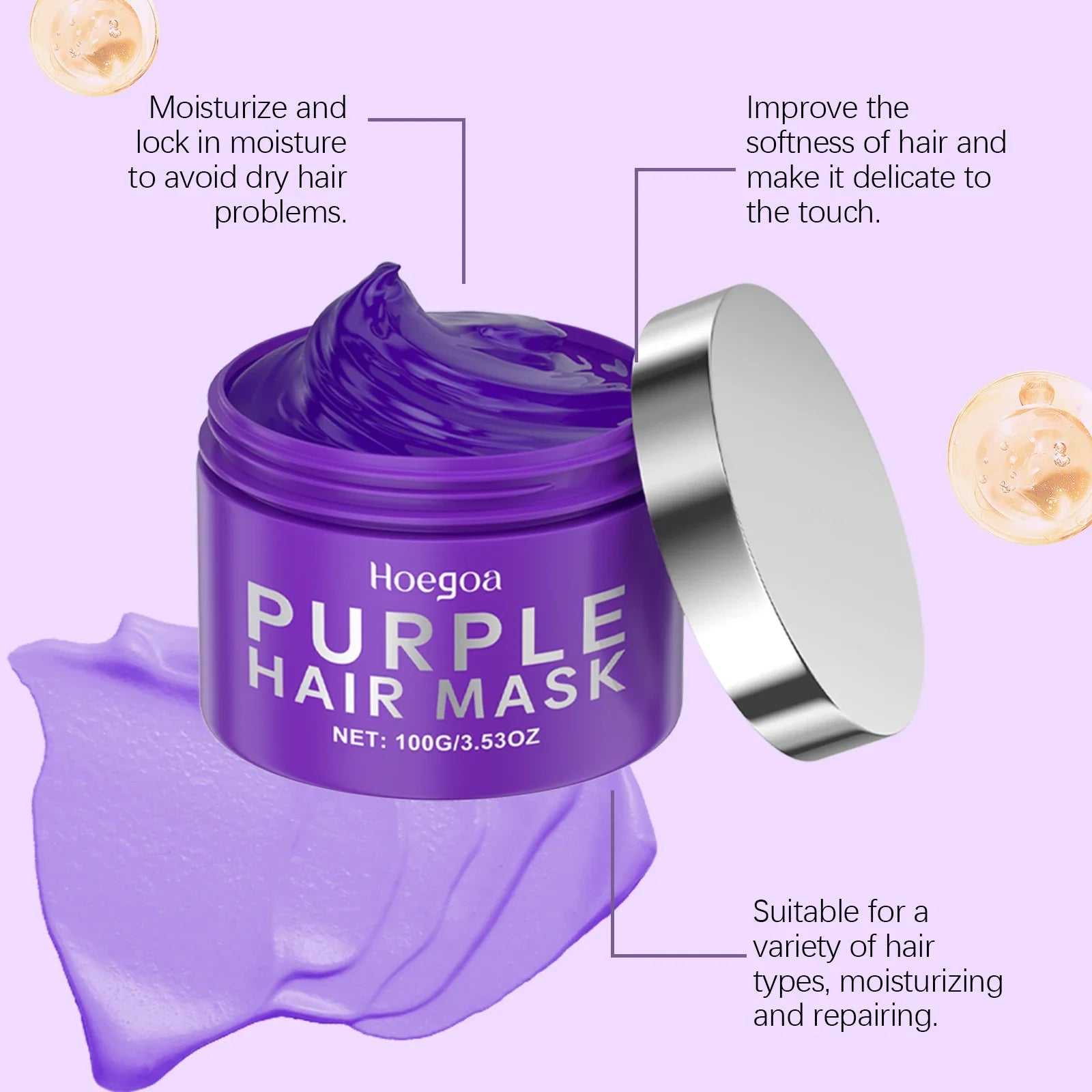 Purple Keratin Hair Mask for Repair Damaged Frizzy Hair Soft Shiny Smooth Nourishing Moisturizing Treatment Deep Hair Care Mask Qme