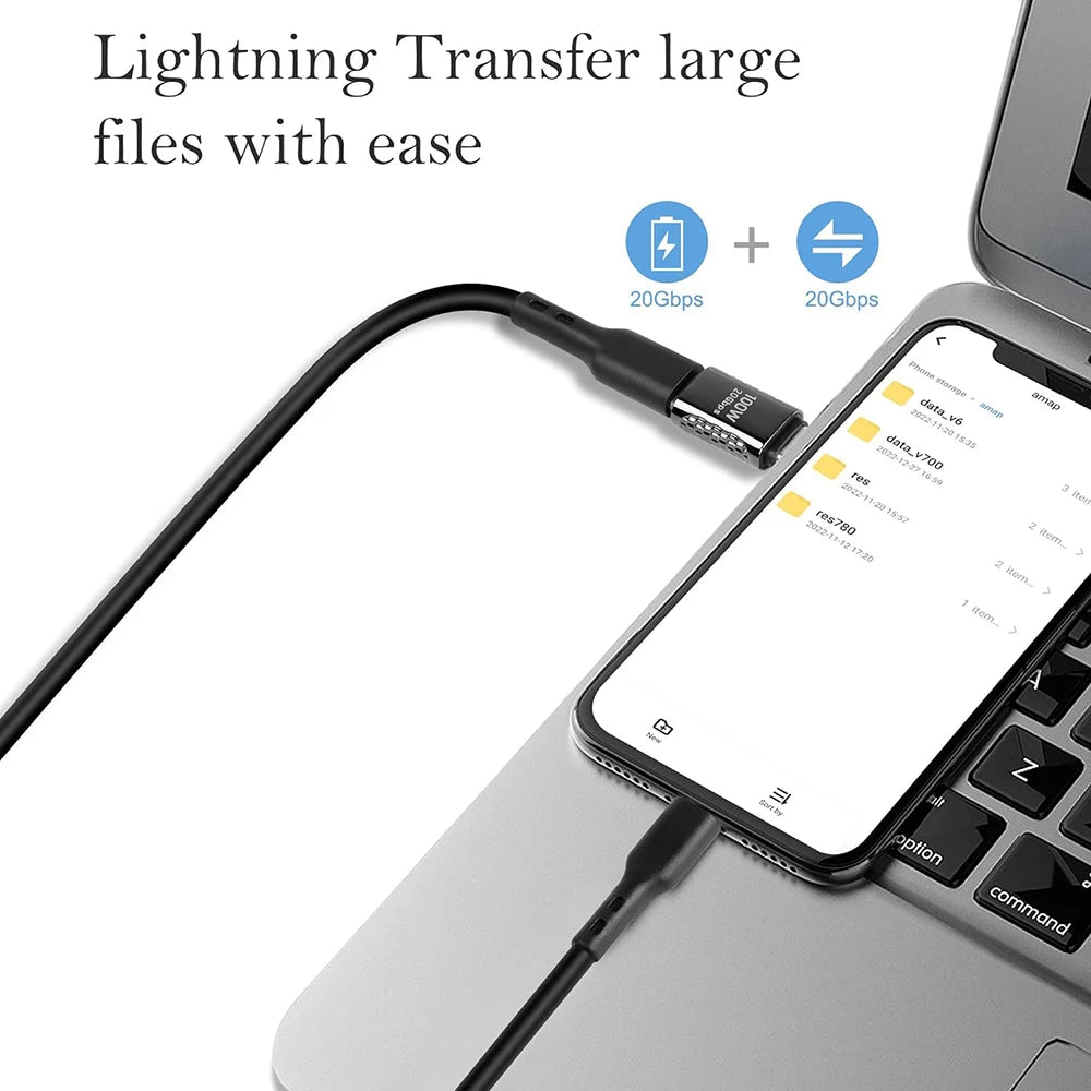 Type C to USB C 100W 20Gbps OTG Adapter 90 Degree Fast Charge Converter PD Male To Female Data Transfer for Laptop Phone Tablets Qme