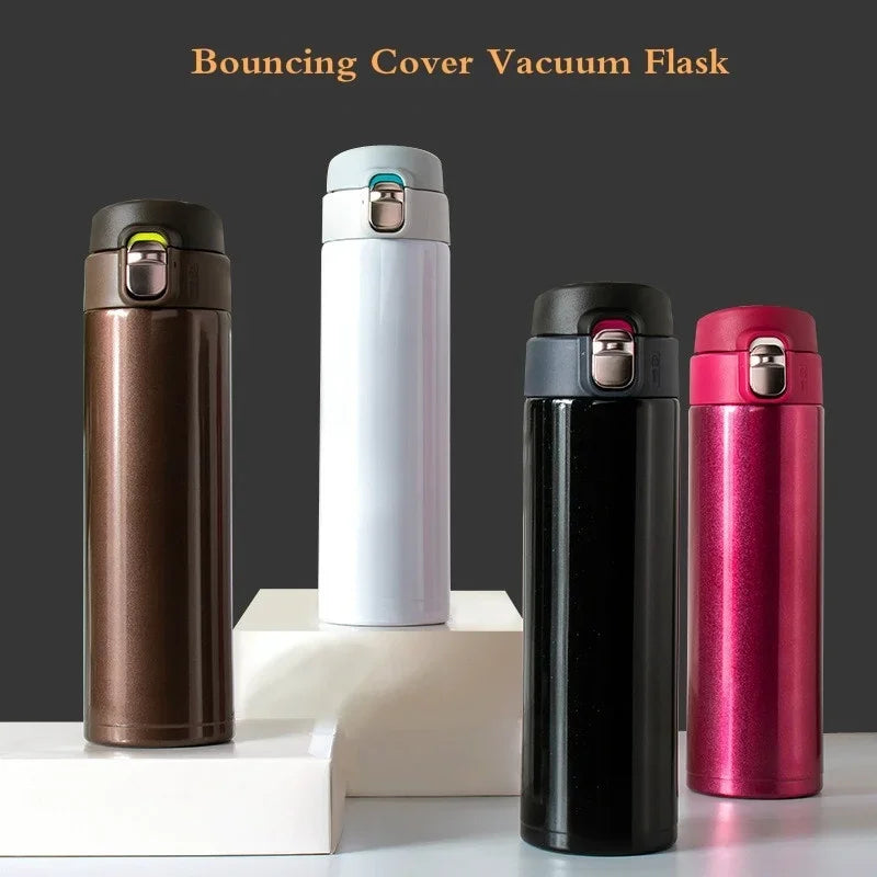 Stainless Steel Bouncing Cover Vacuum Flask Thermos Cup Coffee Tea Qme