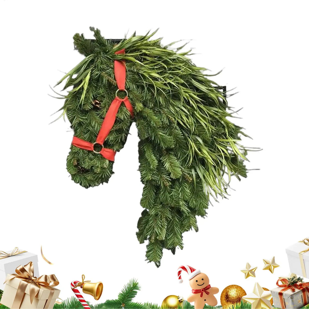 Horsehead Christmas Wreath Horsehead Gate Ring Rural Farmhouse Equestrian Theme Door Decoration 40cmx30cm Qme