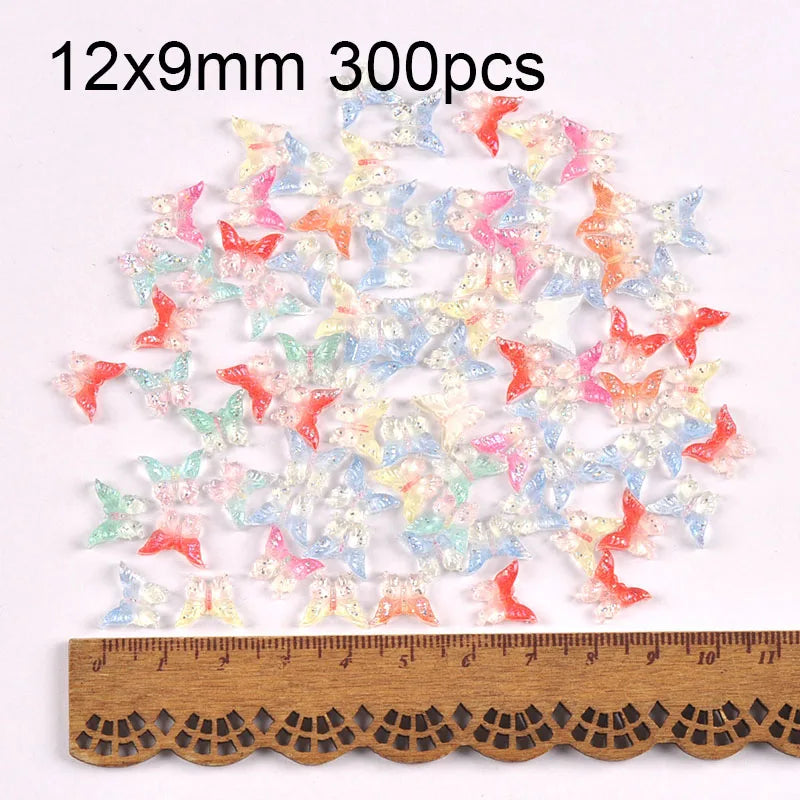 50/200Pcs 6-12mm Colord Butterfly/Bow Resin Embellishments Flatback Cabochons Crafts Scrapbooking Making DIY Nail Arts C4109 Qme 12x9mm 300pcs