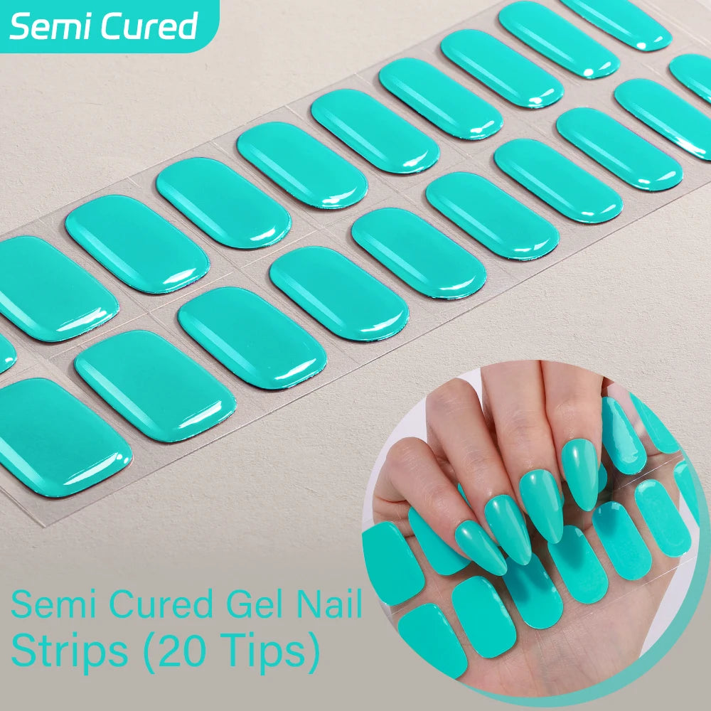 20Tips Clover Semi Cured Gel Nail Stickers Summer Series Flower Art Qme NC250084