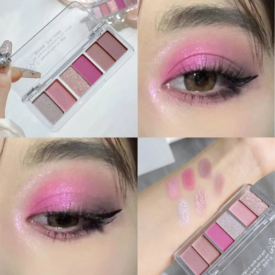 6Color Glitter Eyeshadow Strip Palette Brightening Waterproof Matte Gradient Blue-green Summer Lying Silkworm Eye Pigment Makeup Qme 02