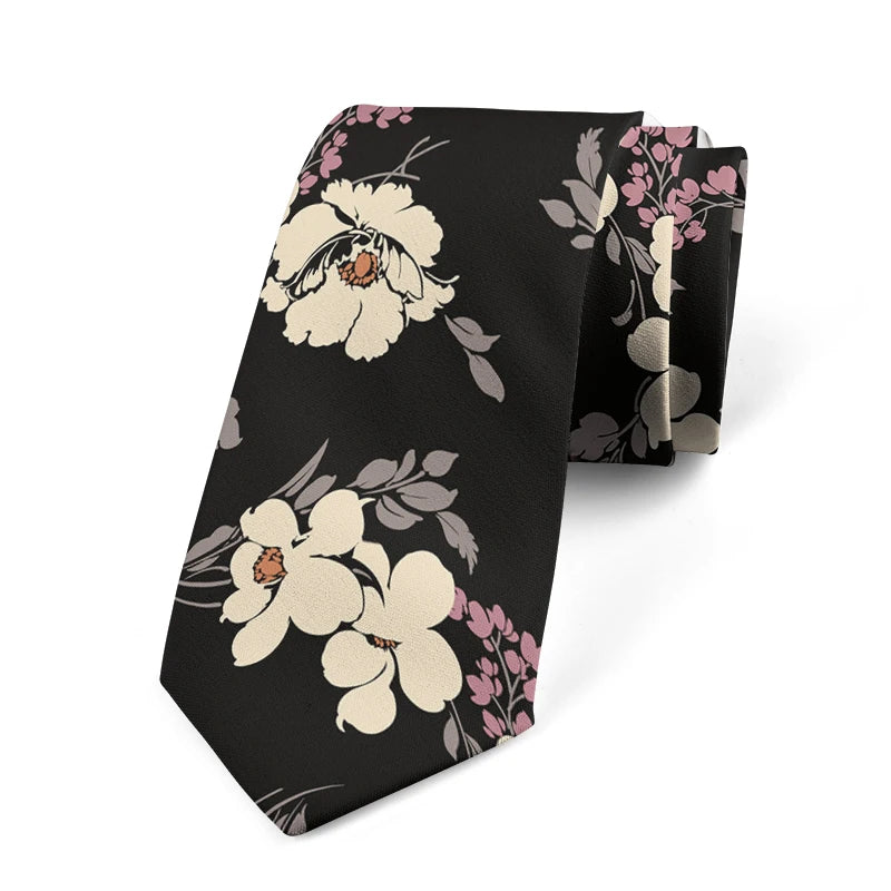 Men's Slim Fit 3D Printed Tie Flower Skull Harajuku Business Formal Qme style17