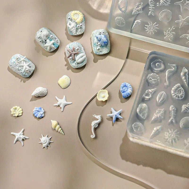 Sea Shell Starfish Goldfish Koi Fish 3D Acrylic Nail Mold Summer Qme