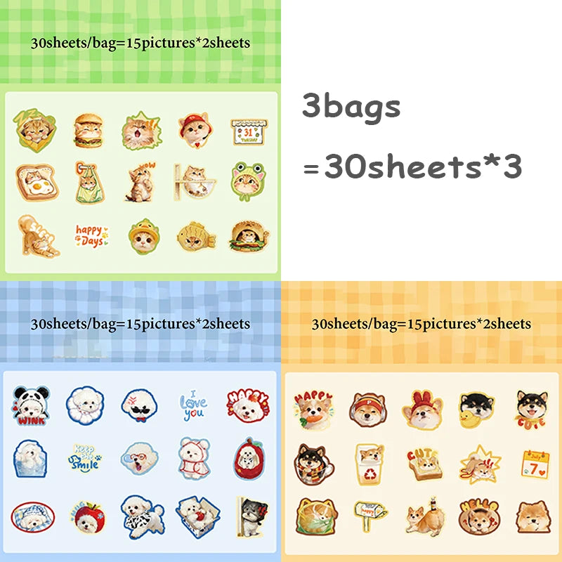 3 Bags Pet Party Sticker Pack, Cute Pet Poses for Various Scenes, Fit for Multiple Journal Styles, Versatile High-Value Sticker Qme B