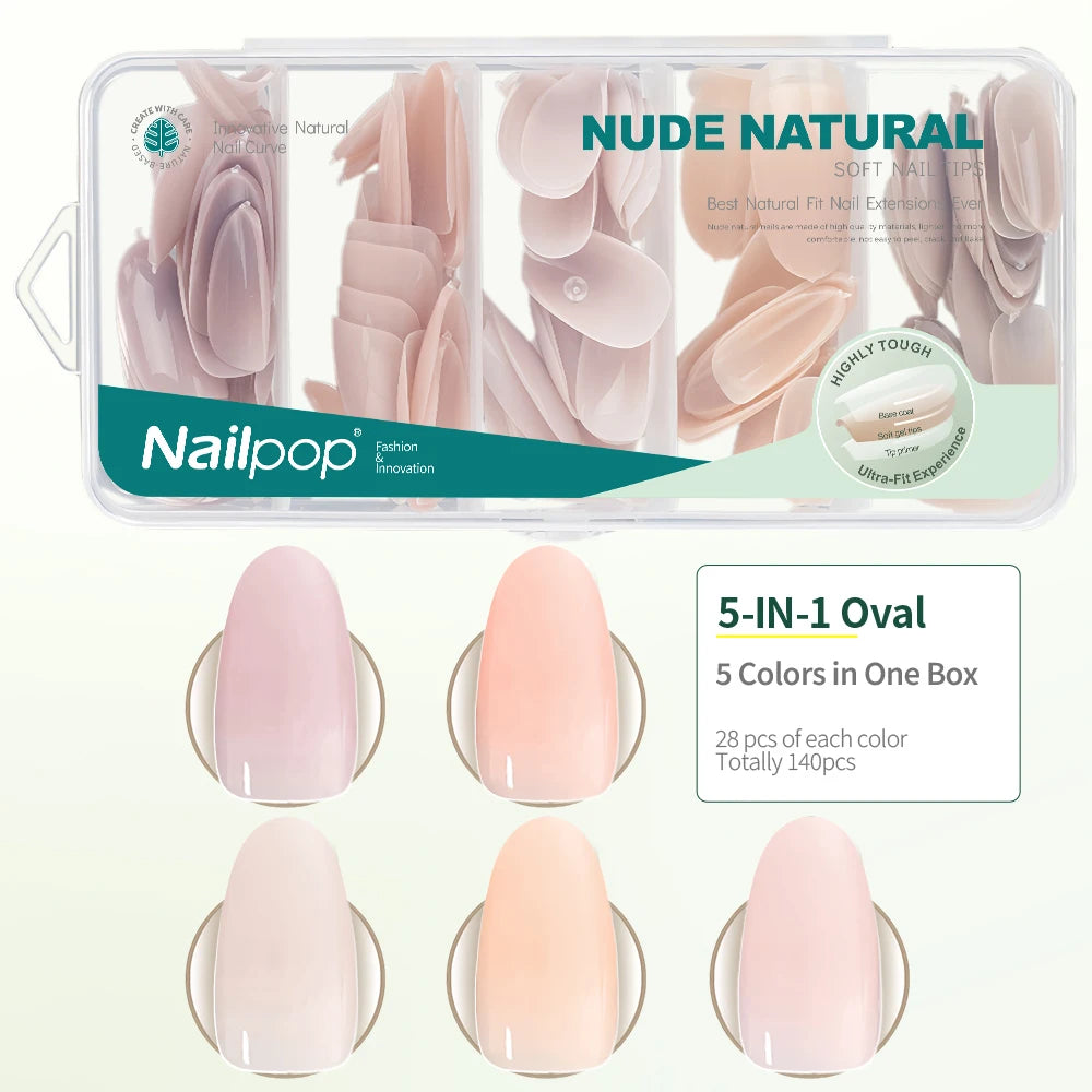 Nailpop 140 1 Nude Pink Nail Tips Per Square Almond Coffin Oval Soft Qme Oval 5 Color