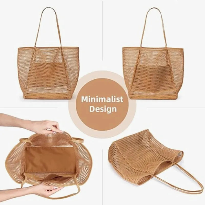 Expandable Mesh Beach Bag Women Foldable Crossbody Tote Spacious Qme
