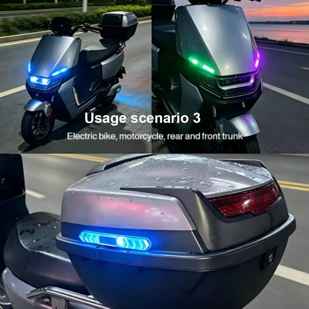 5-Color RGB Car Door Light Bar Solar Warning Charging Vibration Qme