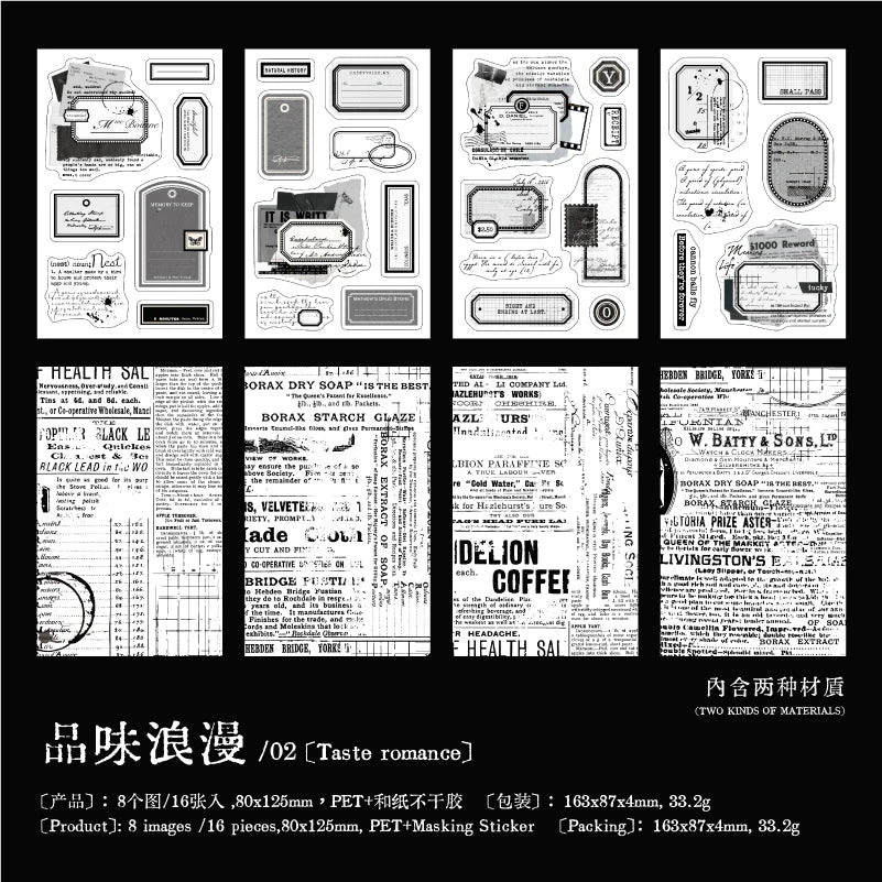 16 Sheets Reader tags Series Vintage style Die Cut Sticker Book DIY Junk Journal Diary Scrapbooking Material Stationery Stickers Qme B