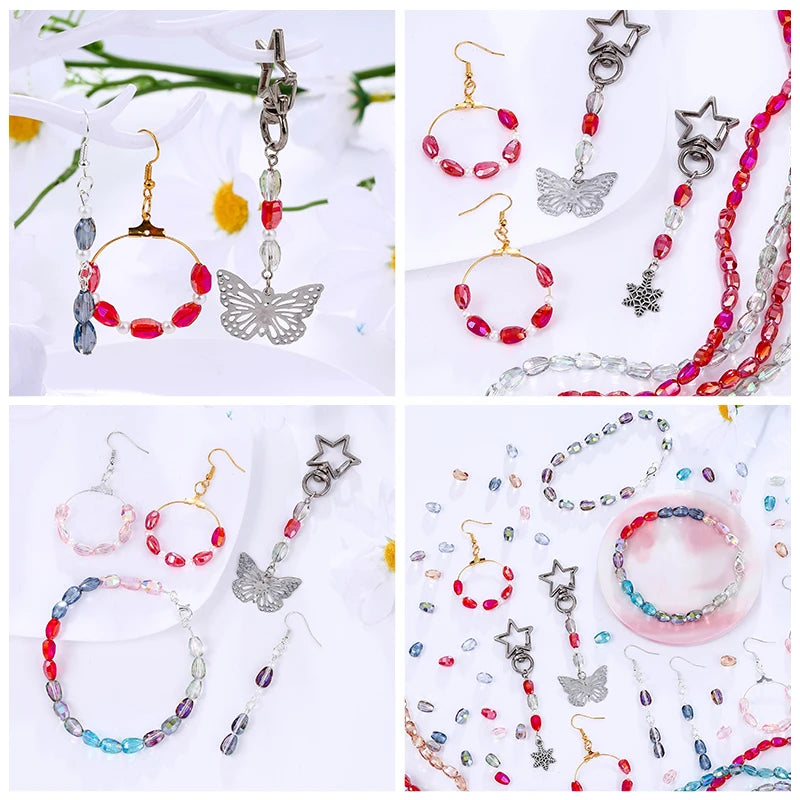 10 Colors 6x8mm Faceted Glass Beads Loose Craft Spacer Beads for DIY Jewelry Bracelet Necklace Earring Keychain Making Crafts Qme