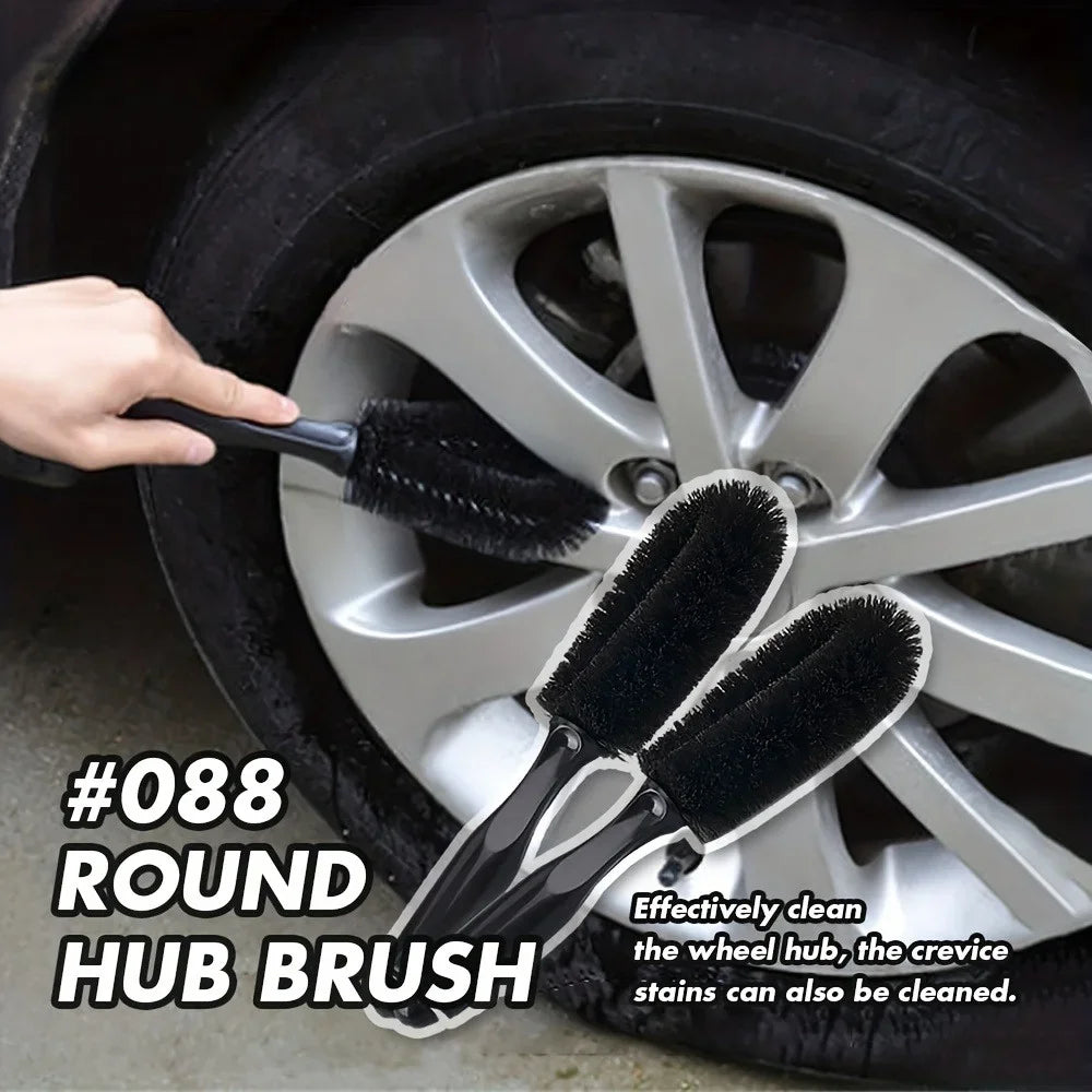 Black Round Head Wheel Hub Brush, Car Wash Cleaning Tool Car Hub Brush Underwire Dead Angle Washing Tire Cleaning Brush Qme