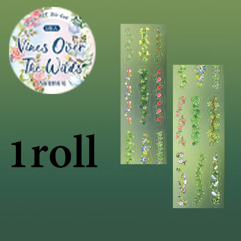 Vine Die-Cut Border Washi Tape, Greenery Wreath Trim Tape for Journal Collage Decoration, Wonderful Gifts for Birthdays /Holiday Qme B