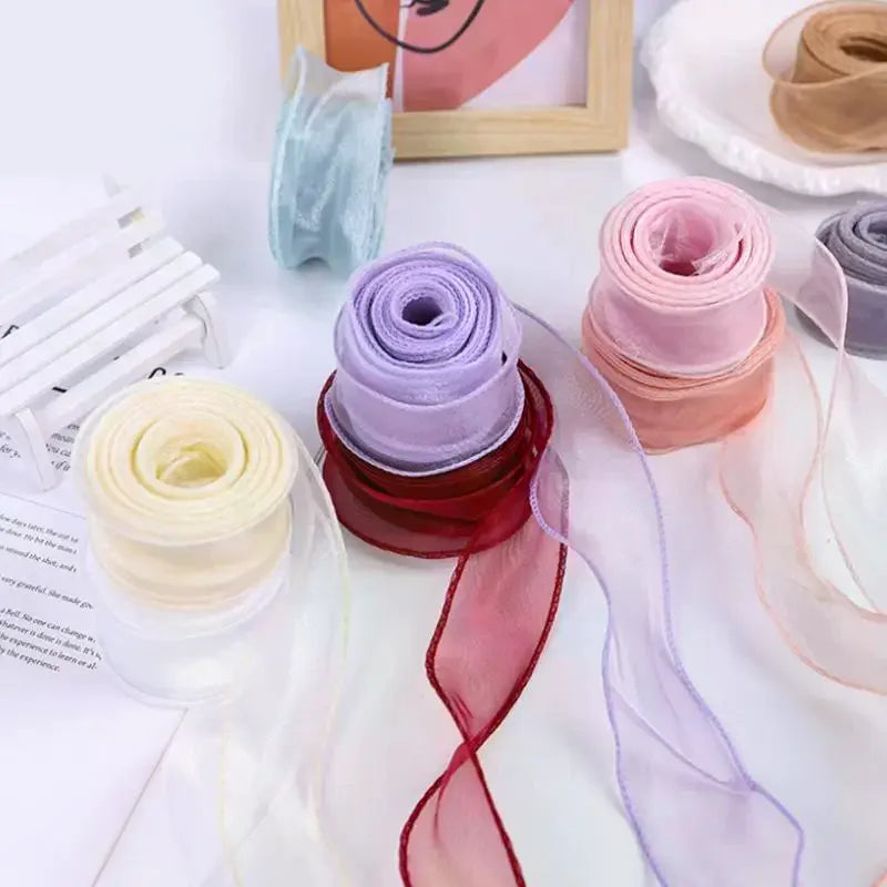 10Yards Organza Solid Ribbon Wavy Edge Flower Bouquet Gifts Packaging Qme