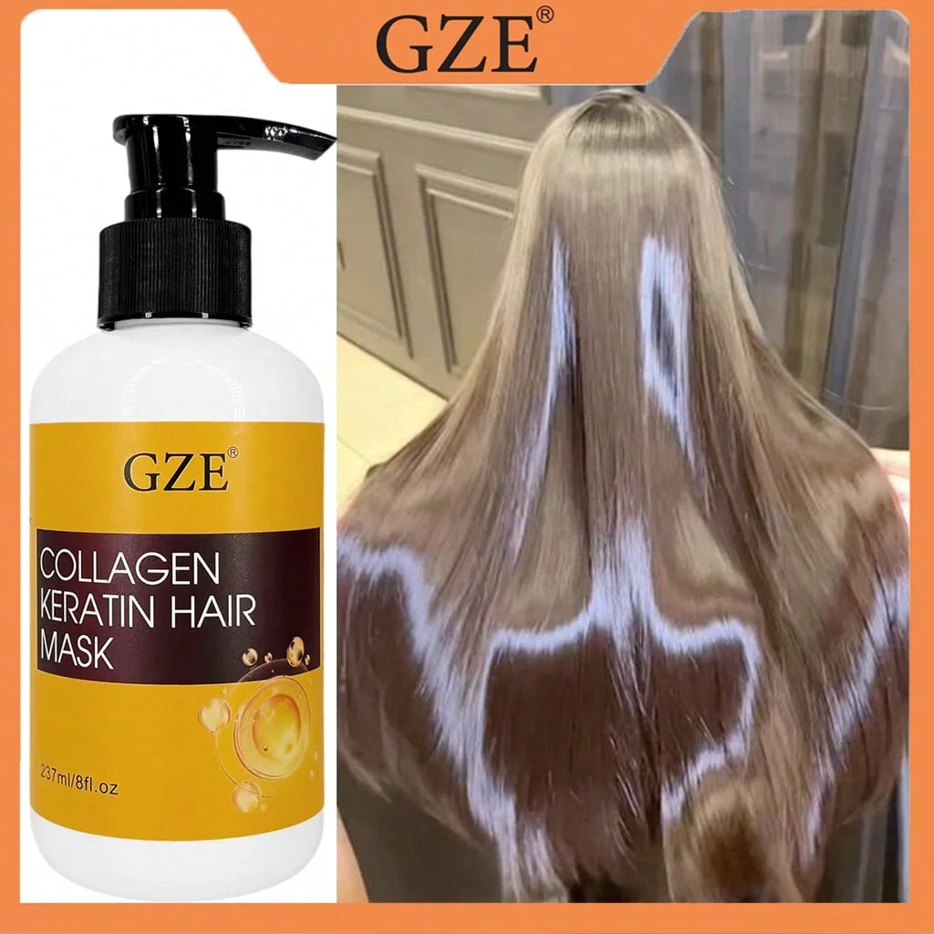 GZE Collagen Keratin Deep Repair Hair Mask for Dry Damaged Hair, Intense Nourishing Treatment, Tames Frizz, Adds Shine Softness Qme Smoothing & Straightening