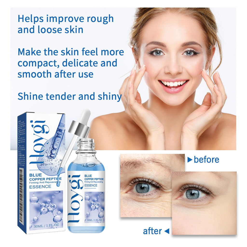 Blue Copper Peptide Firming Essence Skin Tightening Rejuvenating Hydrating Firming Face Serum Improves Texture Fast Absorbing Qme