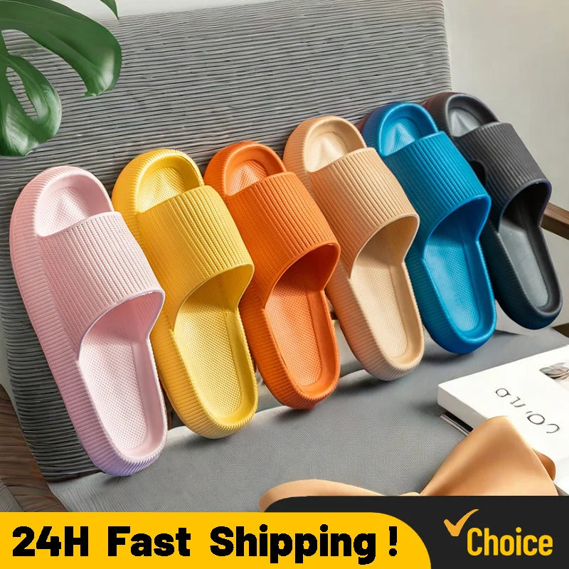 Women Thick Platform Cloud Slippers Summer Beach Eva Soft Sole Slide Sandals Leisure Men Ladies Indoor Bathroom Anti-slip Shoes Qme