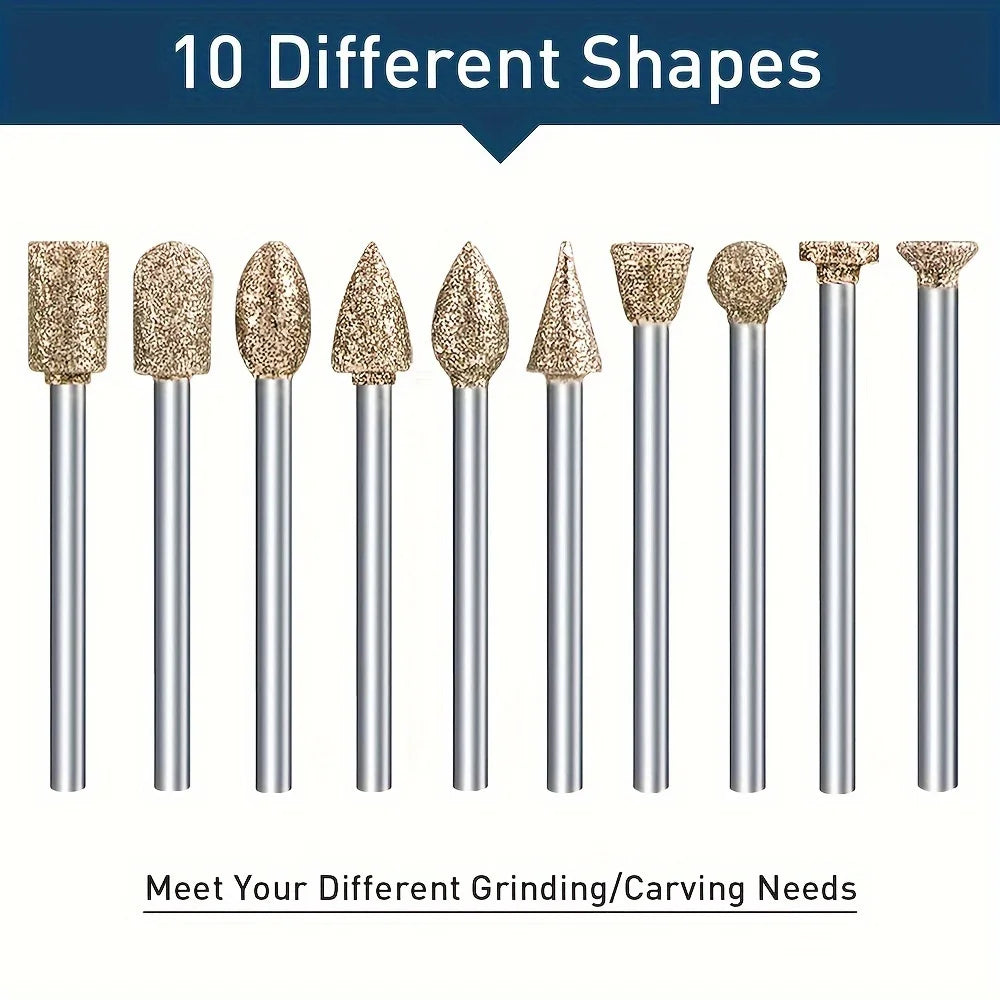 20pcs Diamond Coated Grinding Burr Set - Premium Rotary Tool Accessories for Effortless Stone, Ceramic & Glass Carving Qme