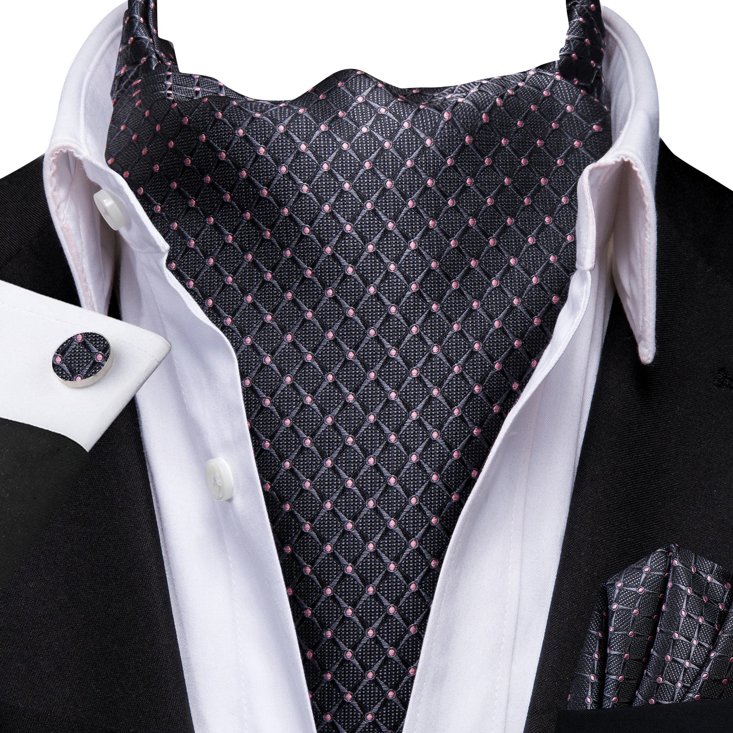 Hi-tie Mens Ascot Pocket Square Cufflinks Jacquard Paisley Floral Qme AS-1140