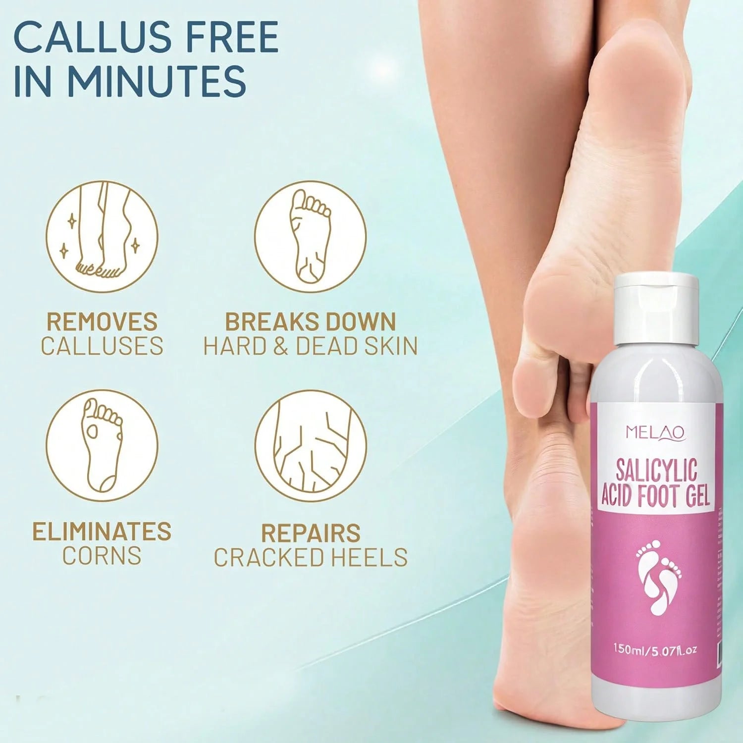 MELAO Salicylic Acid Foot Gel - Dead Skin & Callus Remover, Exfoliating Treatment for Rough Cracked Feet, Softens Heels, 150ml Qme