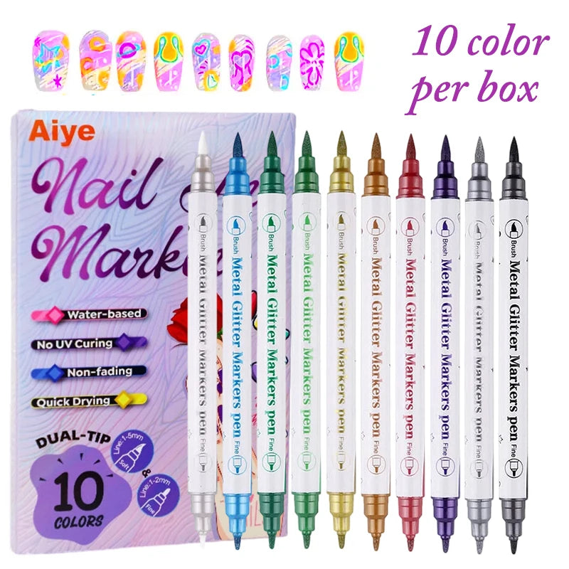 Colourful Waterproof Nail Art Graffiti Pen DIY 3D Drawing Abstract Qme 10pcs