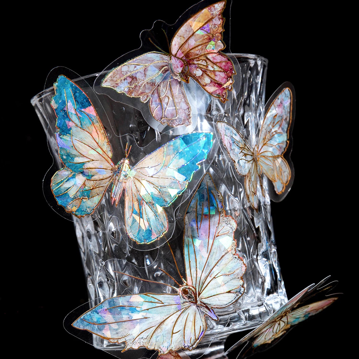 20Pcs PET Butterfly Stickers Transparent Decorative Decals DIY Scrapbooking Collage Photo Album Waterproof Decor Stickers Qme