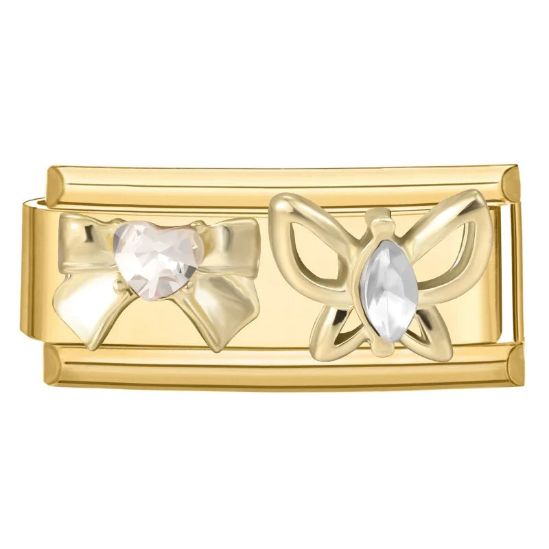 Sweet Flowers Butterfly Cute Heart Bows Italian Charm Link Gold Color Fit 9mm Stainless Steel Bracelet Women DIY Making Gift Qme Style 4