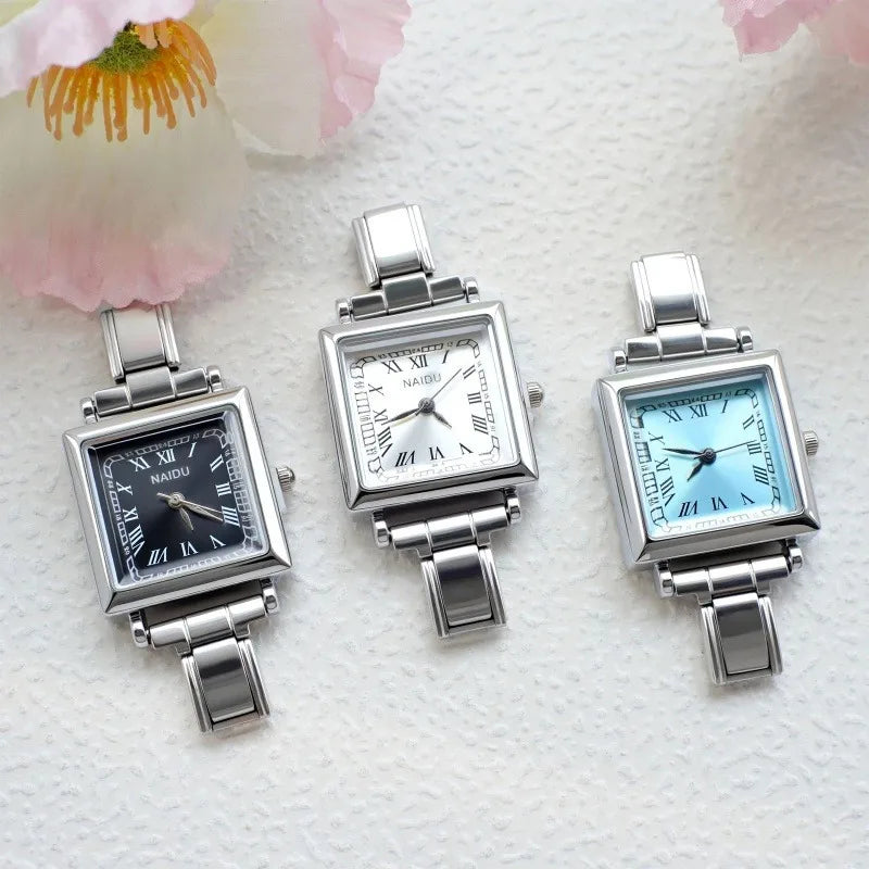 Design Colorful Gems High Quality Women's Stainless Steel Round Oval Watch Bracelet Bangle For Friend Birthday DIY Jewelry Gifts Qme