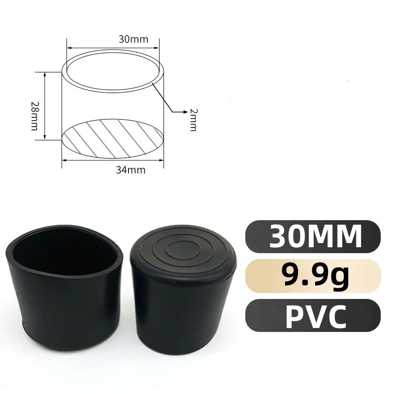 8-32PCS PVC Soft Rubber Round Tube Stainless Steel Cap Anti Slip Wear Resistant Silent Table Chair Floor Protective Rubber Cover Qme 30MM 8PCS