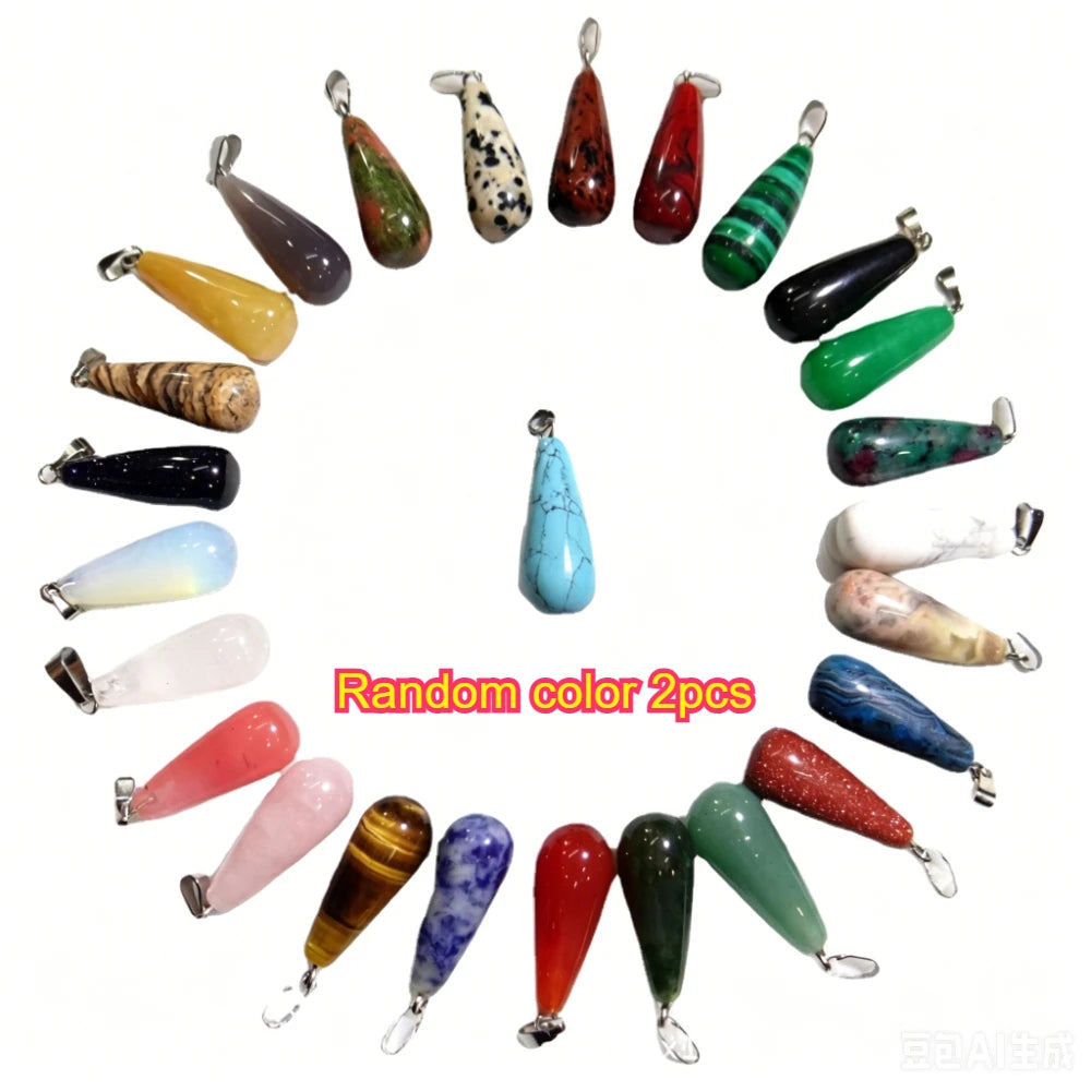 Long Water Drop Stone Pendant - Materials And Accessories For Jewelry, Necklaces, Bracelets, Earrings, DIY Jewelry Making Qme Random color 2pcs Other