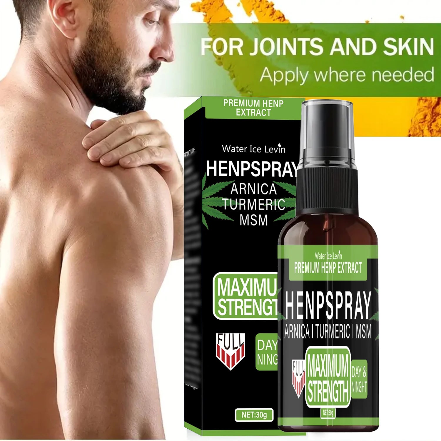 Premium Hemp Spray Extract with Arnica, Turmeric & MSM for Maximum Strength Day & Night Relief & Skin Care. Qme