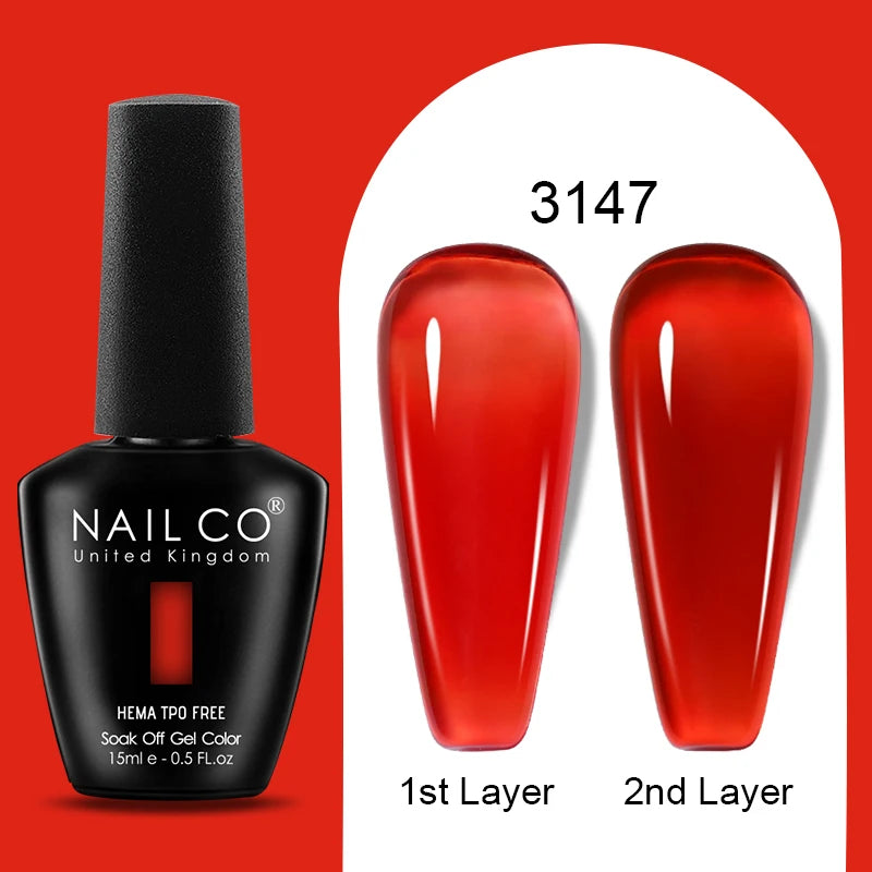 Nailco Jelly Gel Nail Polish Transparent Varnishes 44 Colors Red Pink