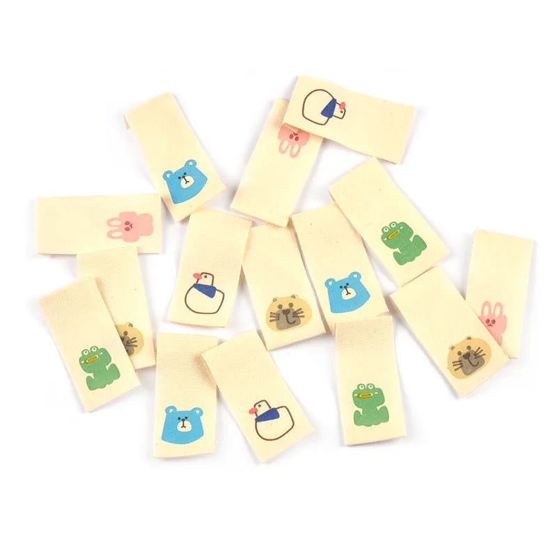 50pcs 20x40mm Cartoon Animals Printed Beige Label DIY Decor Clothes Backpack Supplies Sewing Accessories Handmade Crafts c4147 Qme