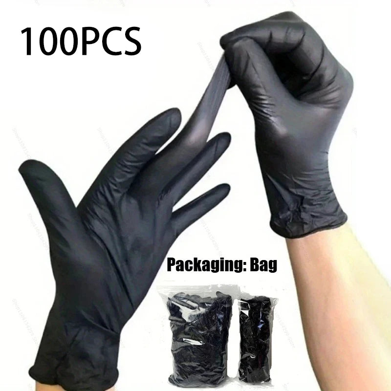 100PCS Black Disposable Nitrile Gloves Multi-purpose Household Gloves For Home Kitchen and Bathroom Cleaning, Nail Care,Painting Qme Black-100pcs S