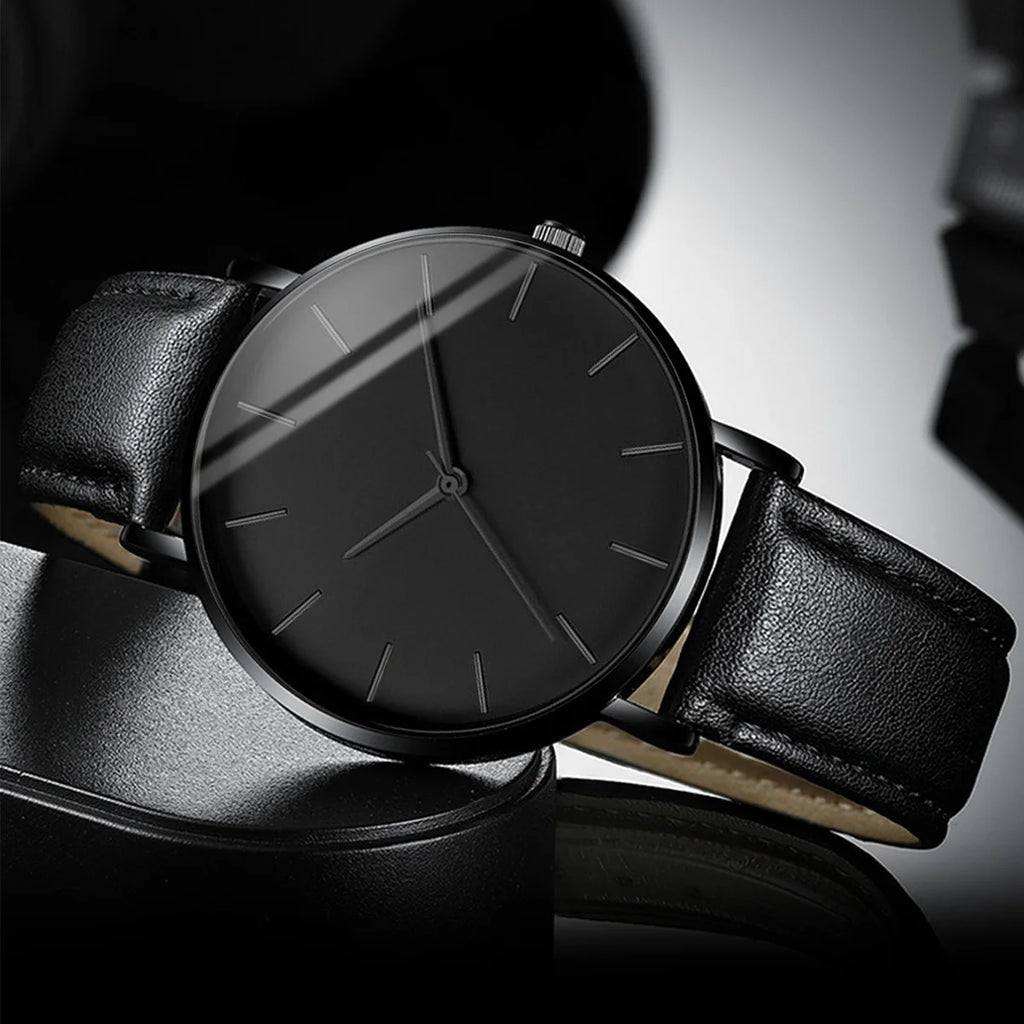 5PCS Minimalist stud watch, fashionable casual belt, student watch, new men's business quartz watch set Qme
