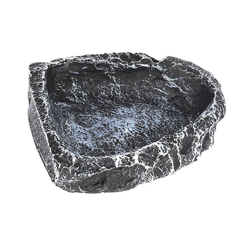 Imitation Stone Bowl Reptile Pet Feeding Water Bowls Safe Durable Qme