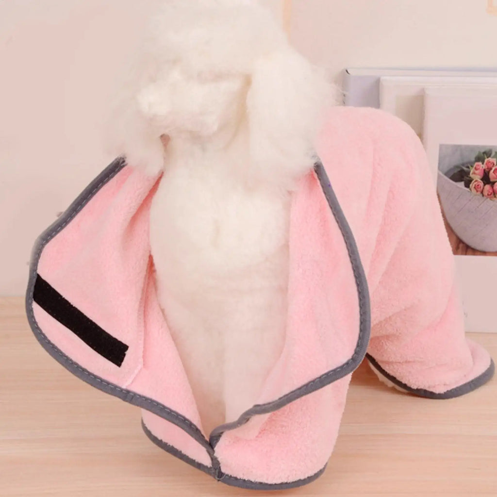 Dog Bath Towel Fleece Microfiber Robe Pet Cat Bathing Supplies Small Qme